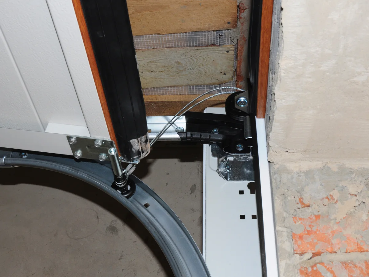 Close-up of door mechanism components